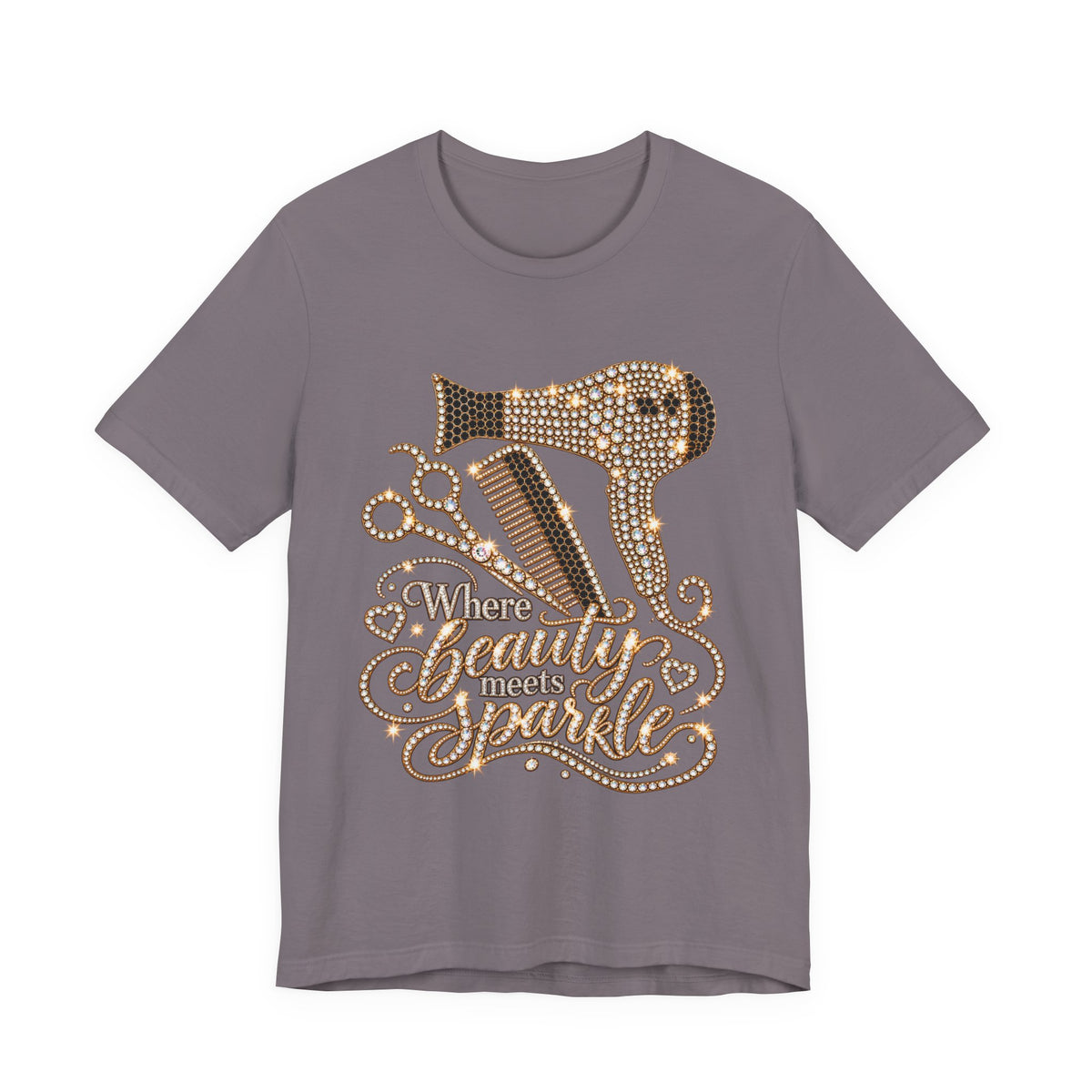 Beauty Stylist T‑Shirt — "Where Beauty Meets Sparkle" Hair Dryer & Scissors Tee