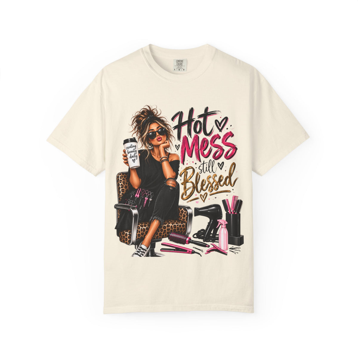 "Hot Mess Still Blessed" T-Shirt — Funny Glam Salon Graphic Tee for Women