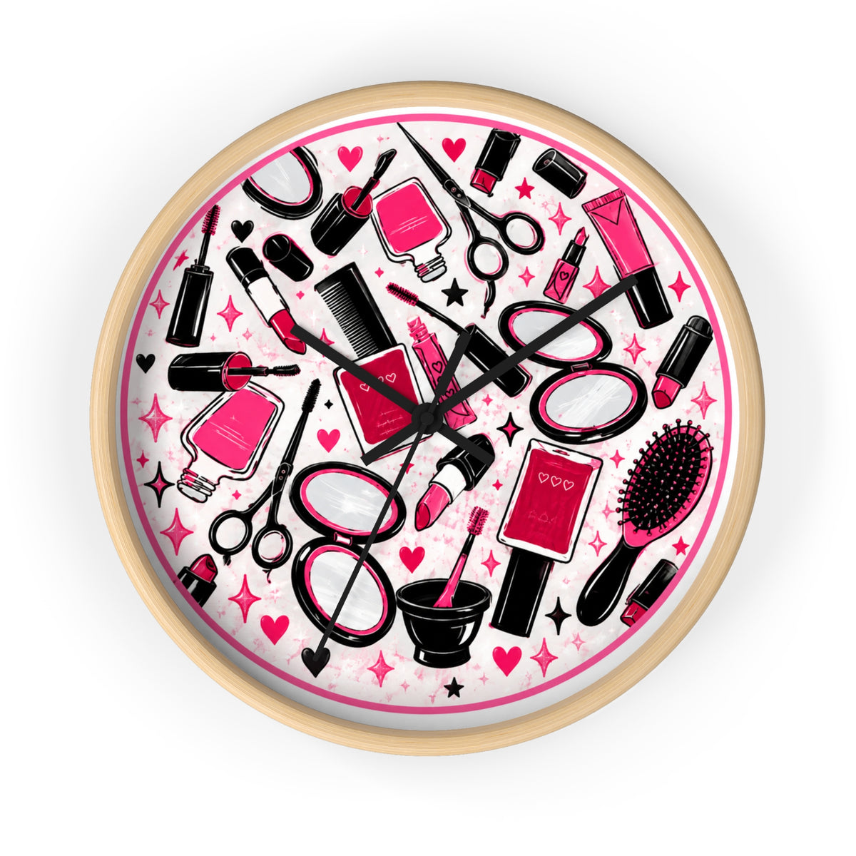 Hair Salon Beauty Tools Pattern Wall Clock