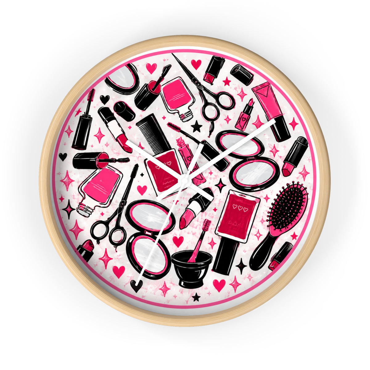 Hair Salon Beauty Tools Pattern Wall Clock