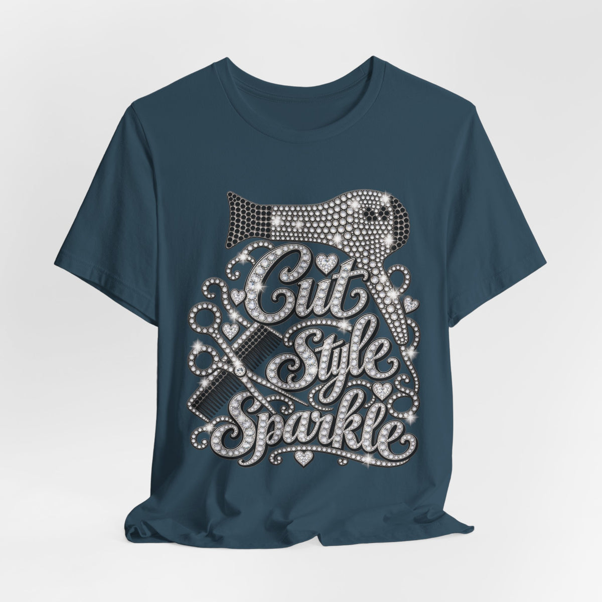 "Cut Style Sparkle" Retro Rhinestone Hairstylist T‑Shirt