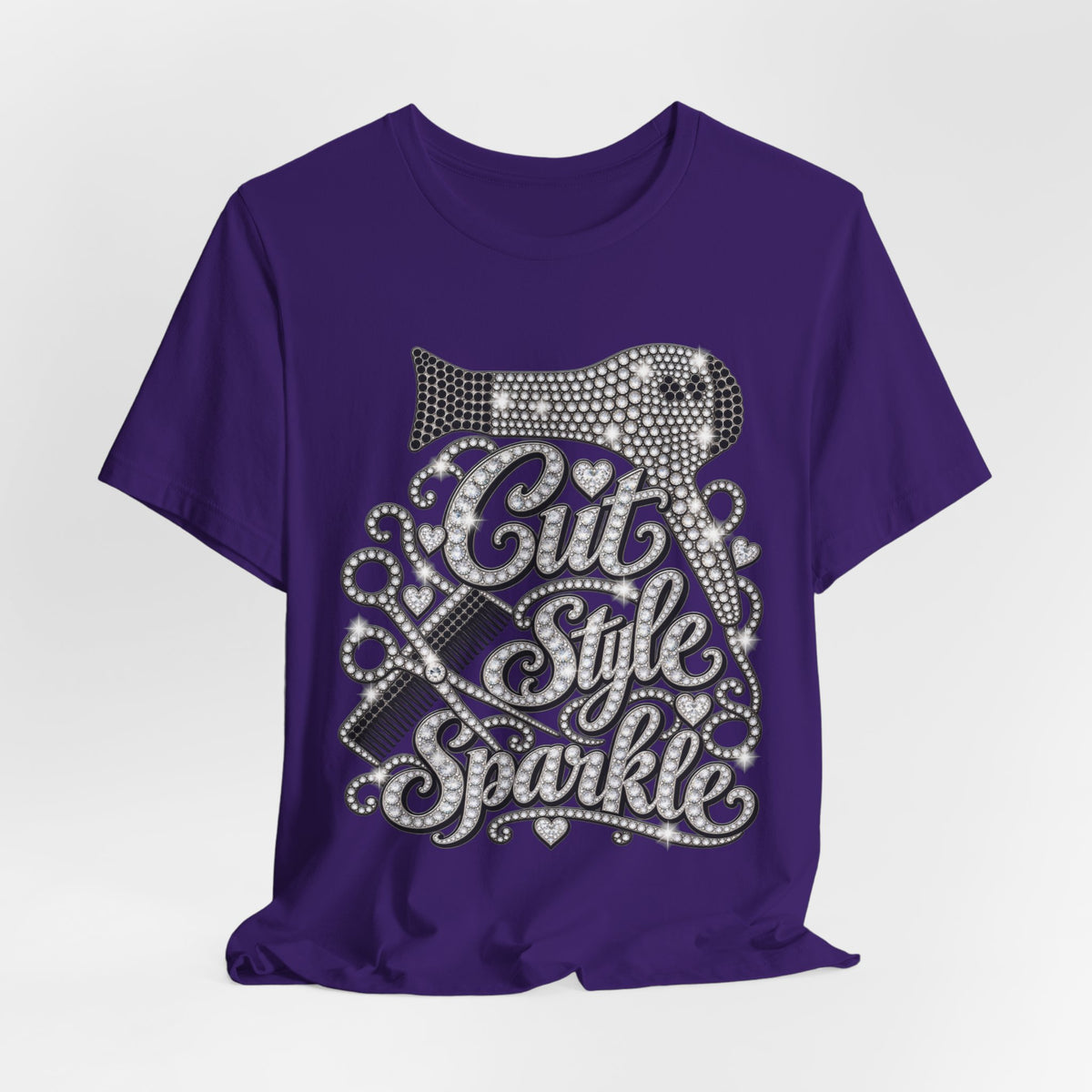 "Cut Style Sparkle" Retro Rhinestone Hairstylist T‑Shirt