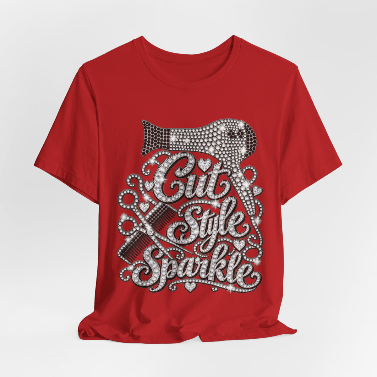 "Cut Style Sparkle" Retro Rhinestone Hairstylist T‑Shirt