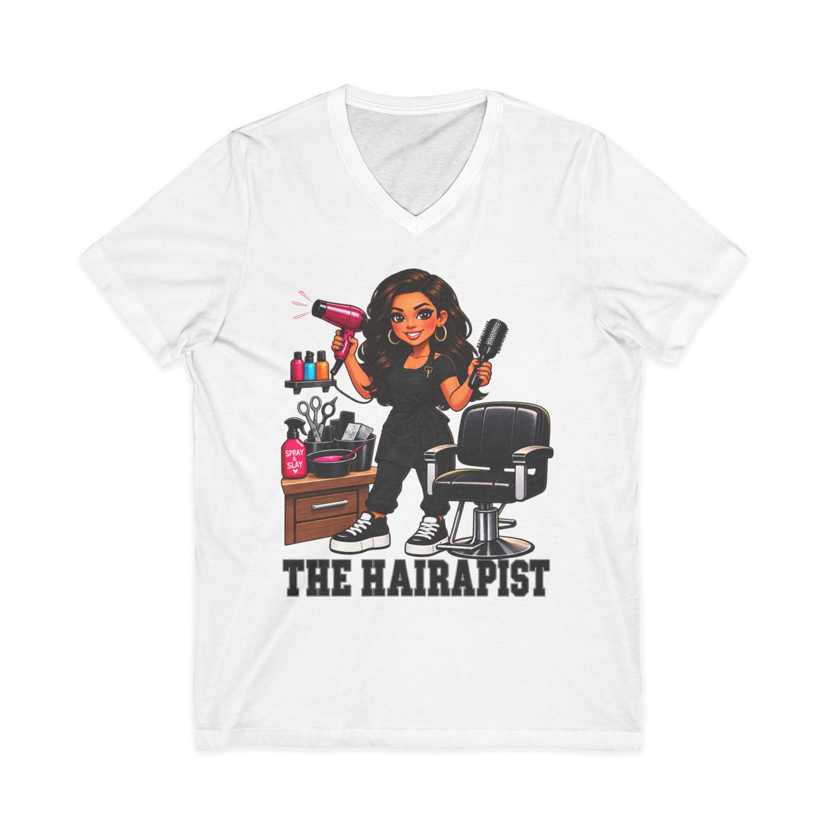 "The Hairapist" V-Neck Tee — Funny Hairstylist T-Shirt