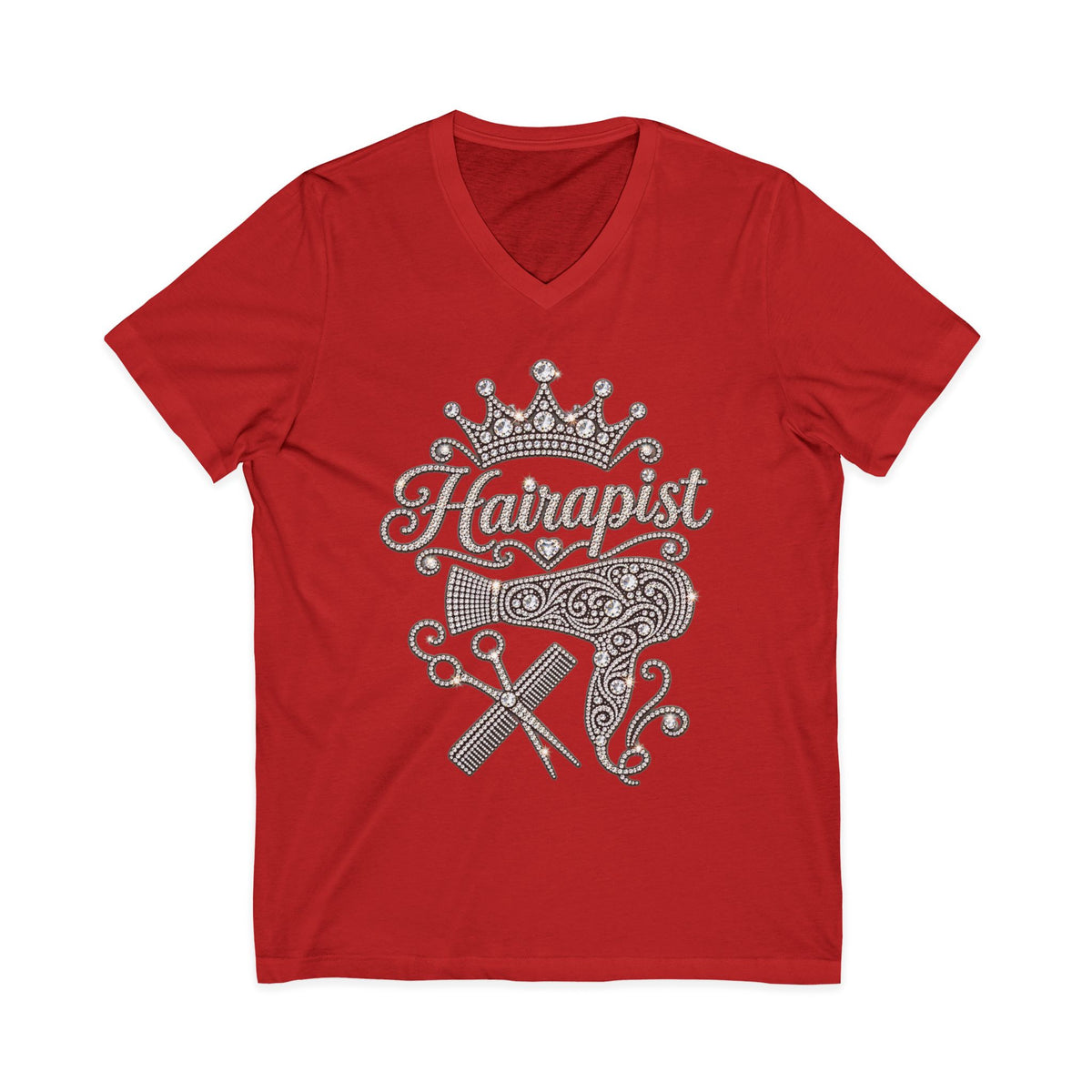 "Hairapist" V-Neck Tee — Crowned Hairstylist Graphic T- Shirt