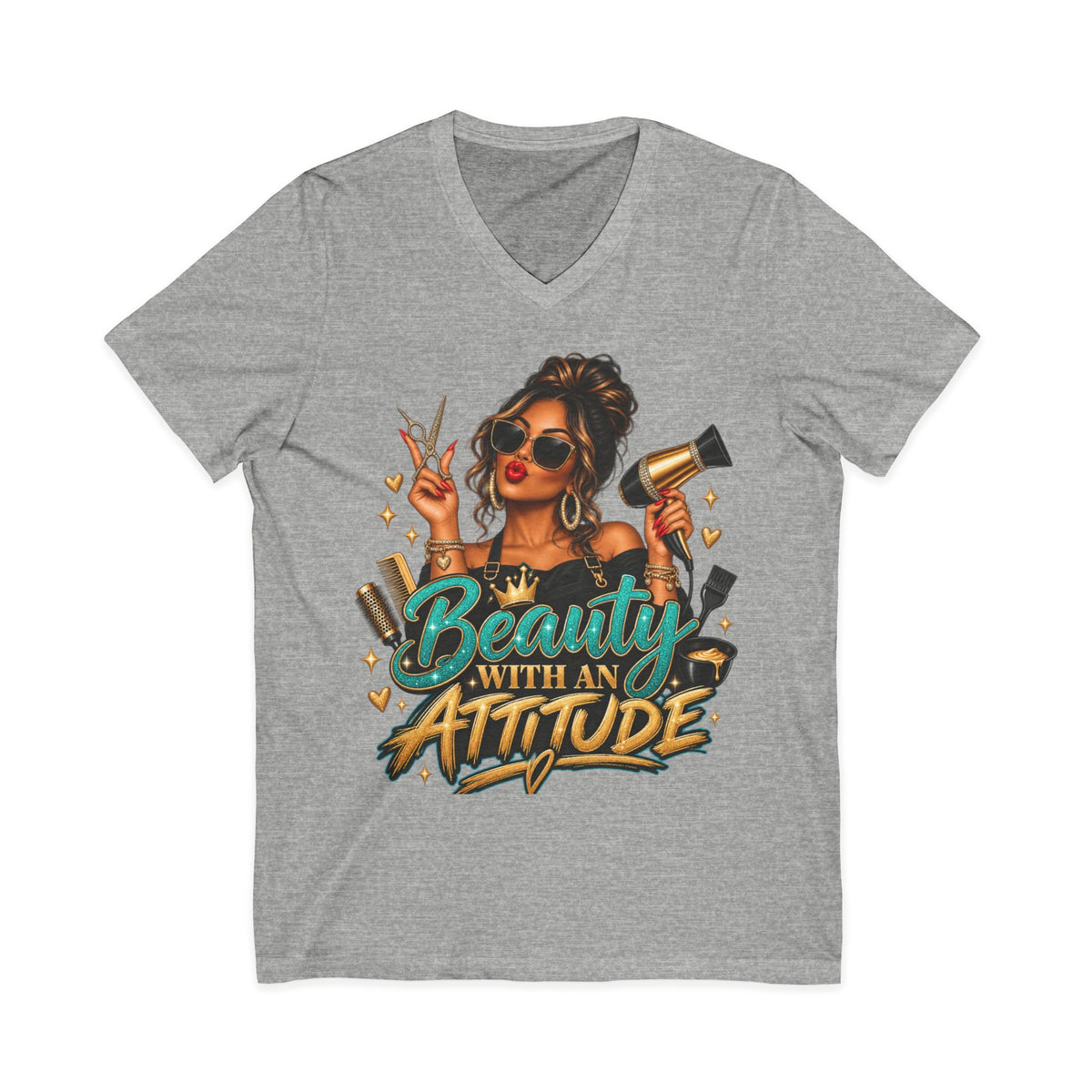 "Beauty With an Attitude" V-Neck Hair Stylist T-Shirt