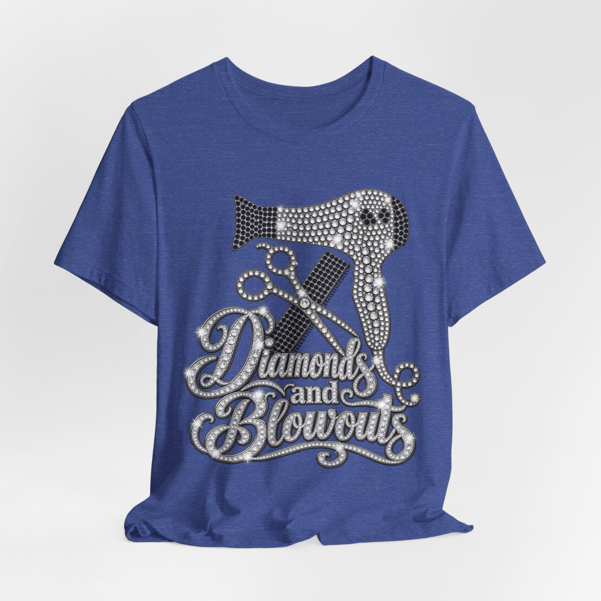 "Diamonds and Blowouts" Hairstylist Scissor & Hairdryer Rhinestone T-Shirt