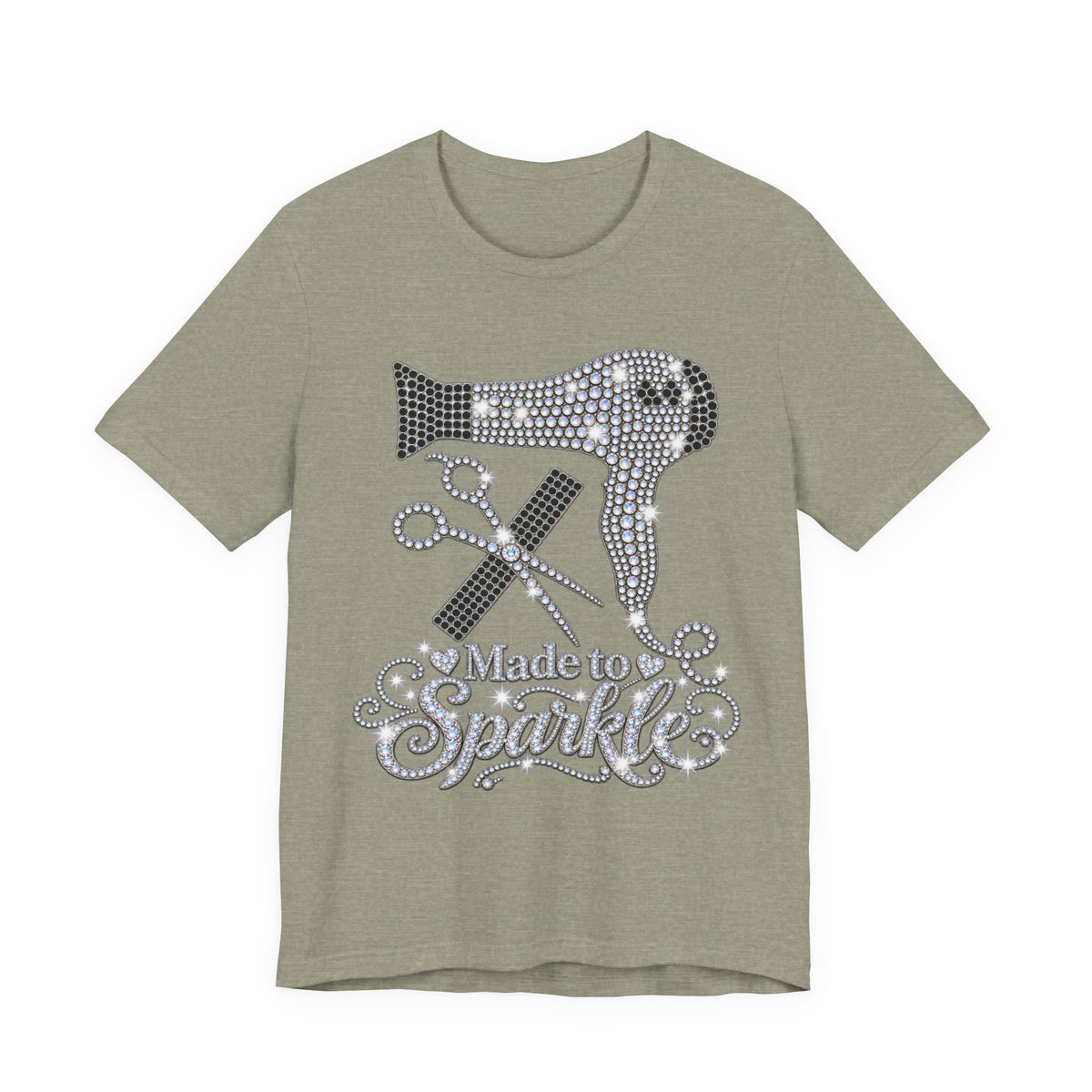 "Made to Sparkle" Hair Stylist T‑Shirt — Rhinestone Blow Dryer & Scissors Graphic