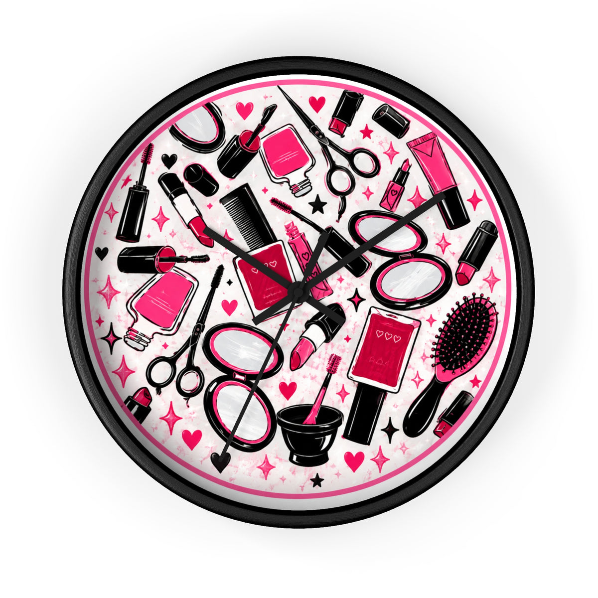 Hair Salon Beauty Tools Pattern Wall Clock