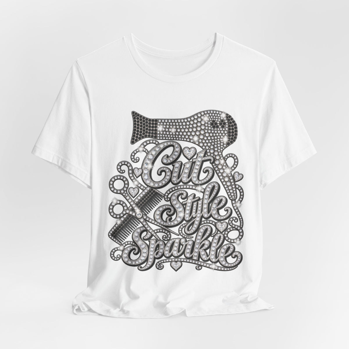 "Cut Style Sparkle" Retro Rhinestone Hairstylist T‑Shirt