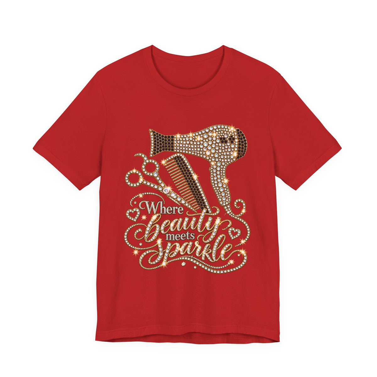 Beauty Stylist T‑Shirt — "Where Beauty Meets Sparkle" Hair Dryer & Scissors Tee