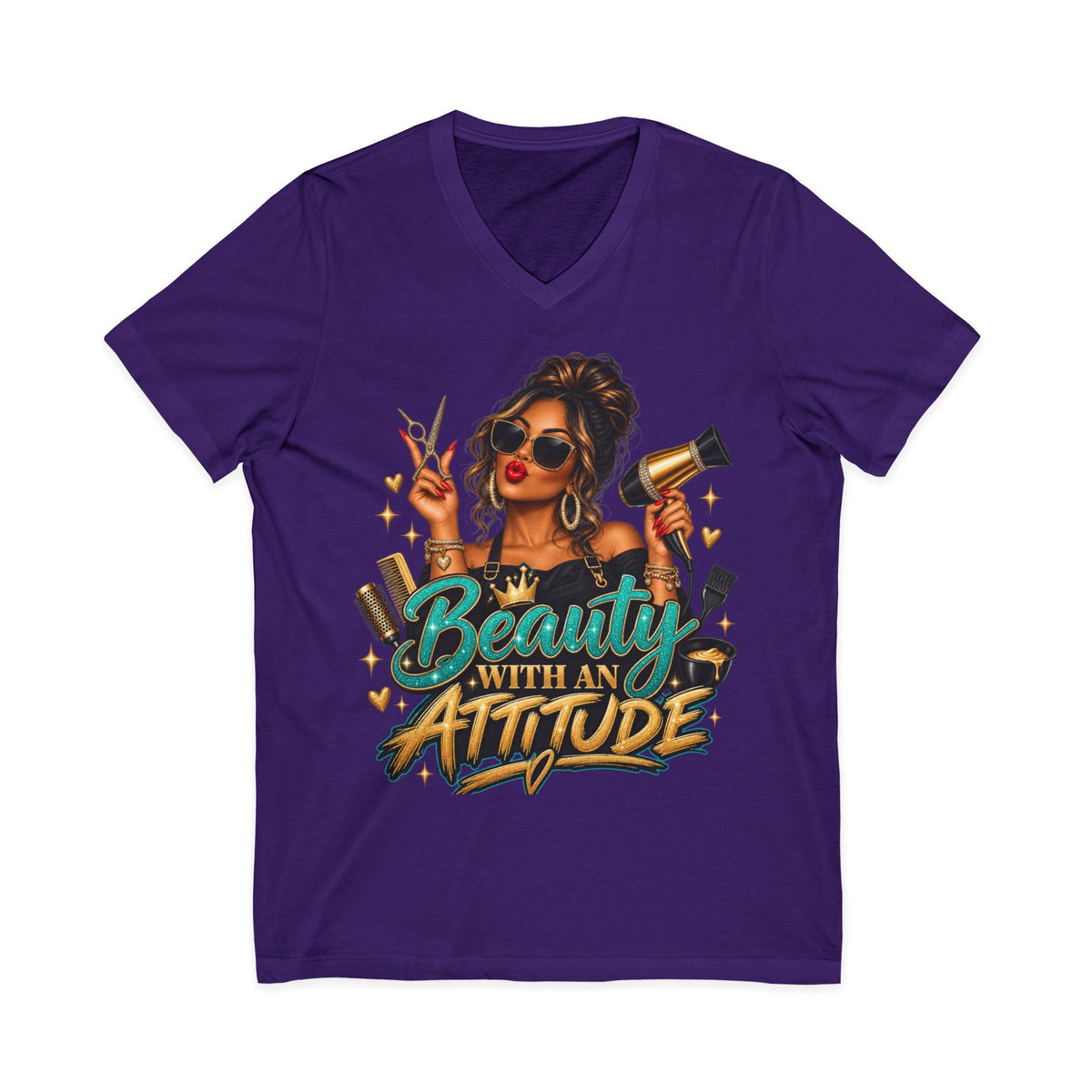 "Beauty With an Attitude" V-Neck Hair Stylist T-Shirt