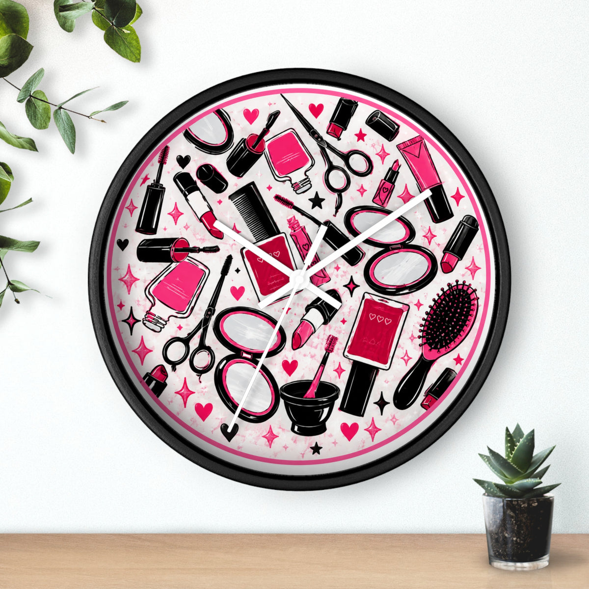 Hair Salon Beauty Tools Pattern Wall Clock