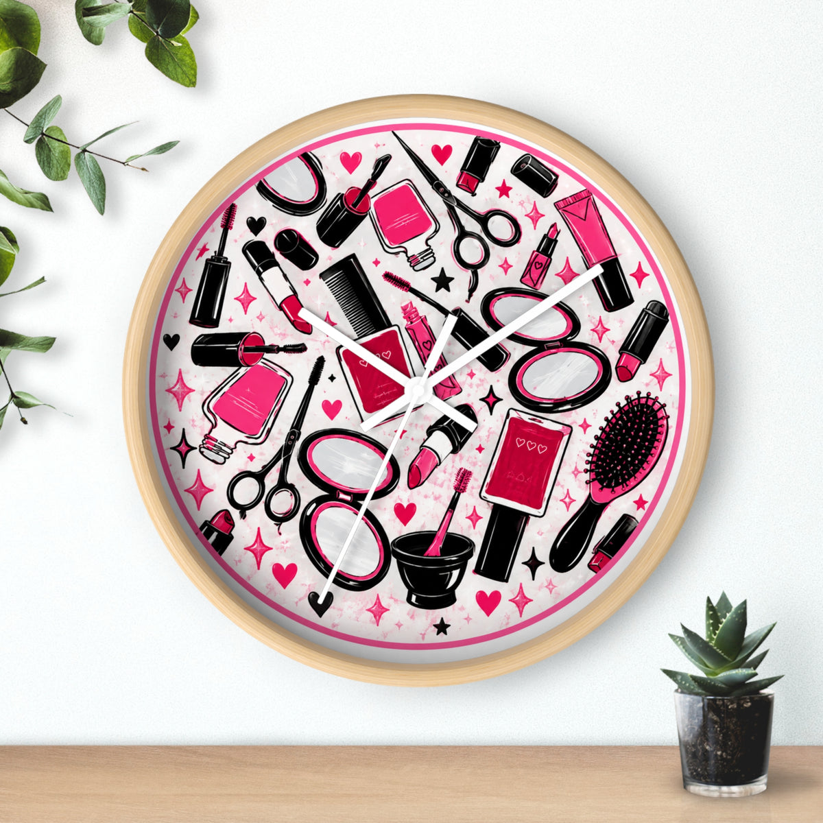 Hair Salon Beauty Tools Pattern Wall Clock