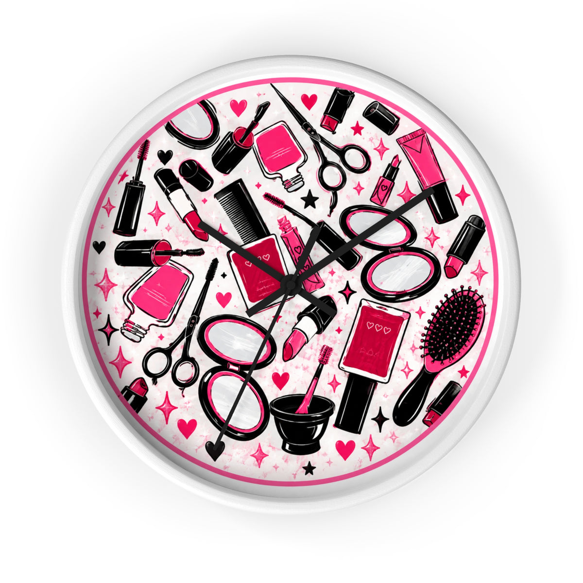 Hair Salon Beauty Tools Pattern Wall Clock