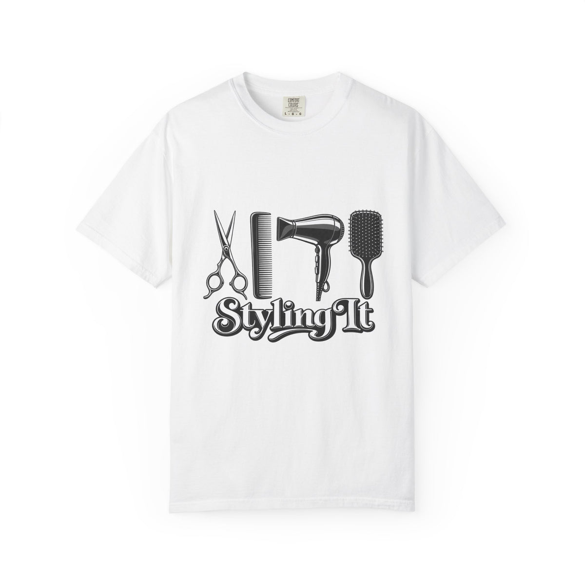 "Styling It" Hair Tools T-Shirt — Scissors, Comb & Dryer T-Shirt for Hairstylist