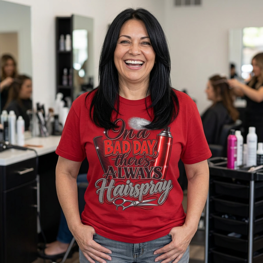 "On a Bad Day There's Always Hairspray" Hairstylist T-Shirt