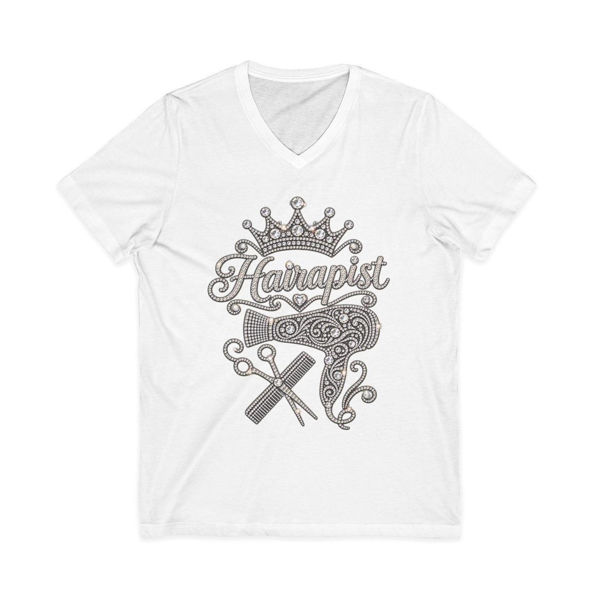 "Hairapist" V-Neck Tee — Crowned Hairstylist Graphic T- Shirt