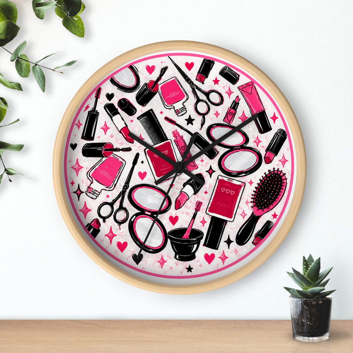 Hair Salon Beauty Tools Pattern Wall Clock