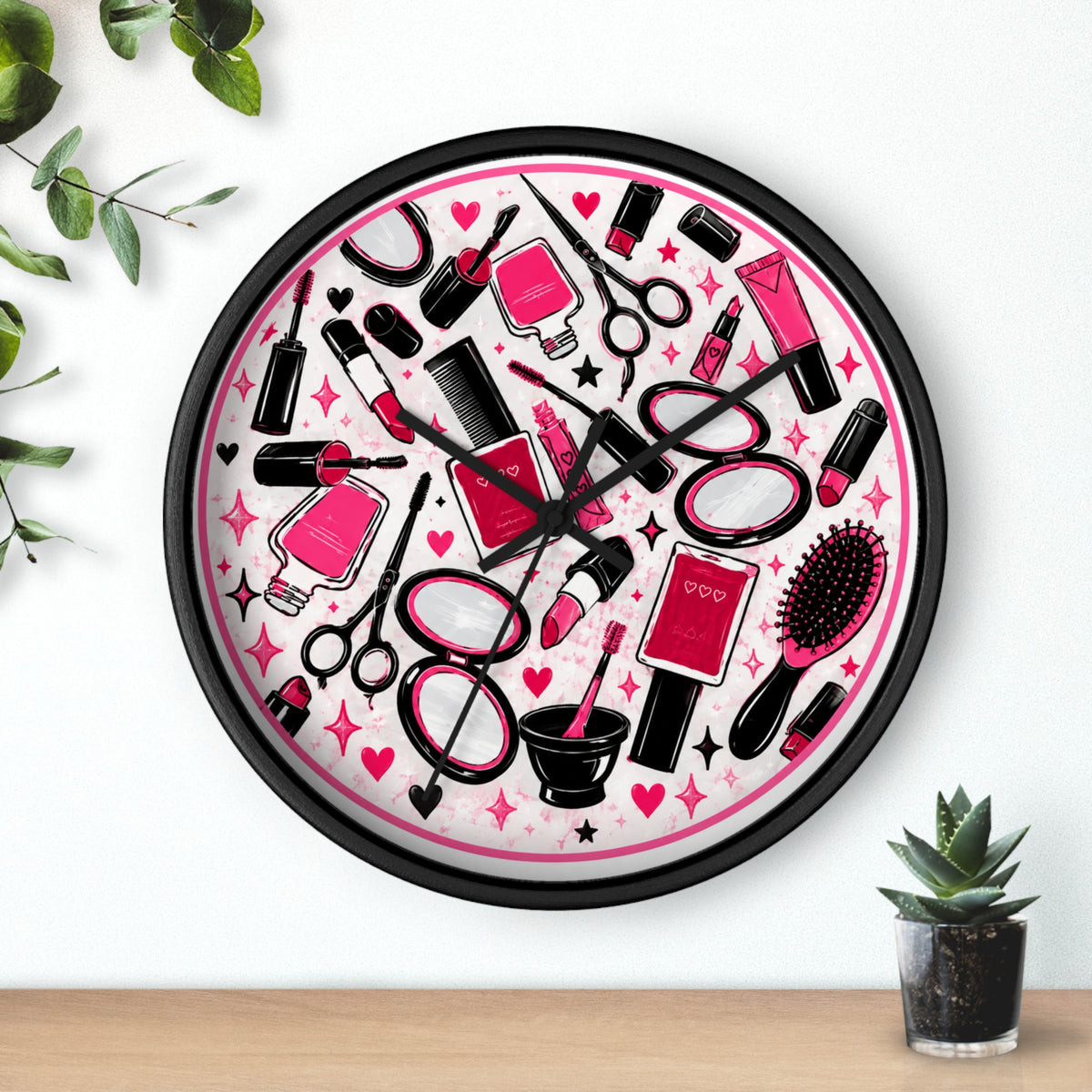 Hair Salon Beauty Tools Pattern Wall Clock