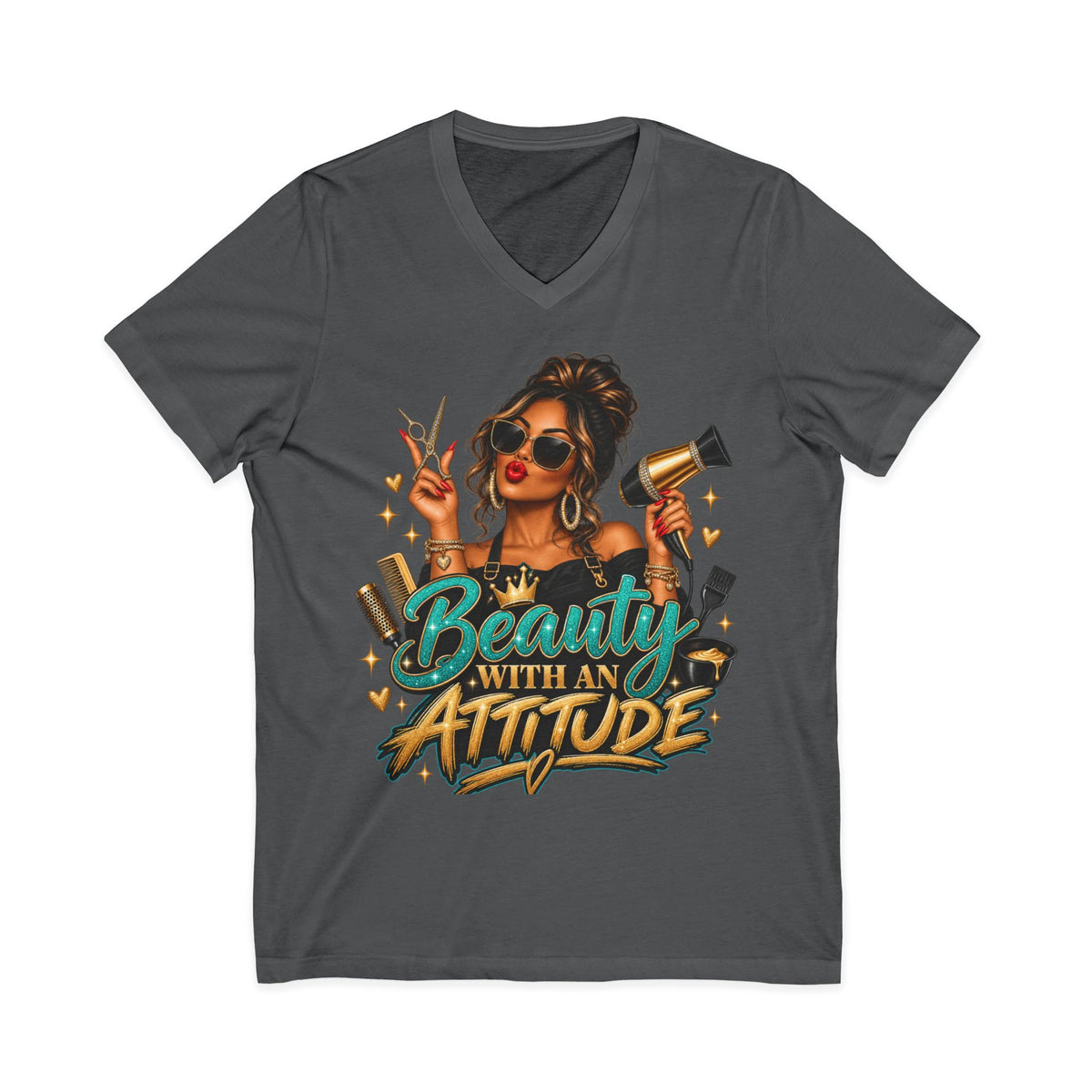 "Beauty With an Attitude" V-Neck Hair Stylist T-Shirt