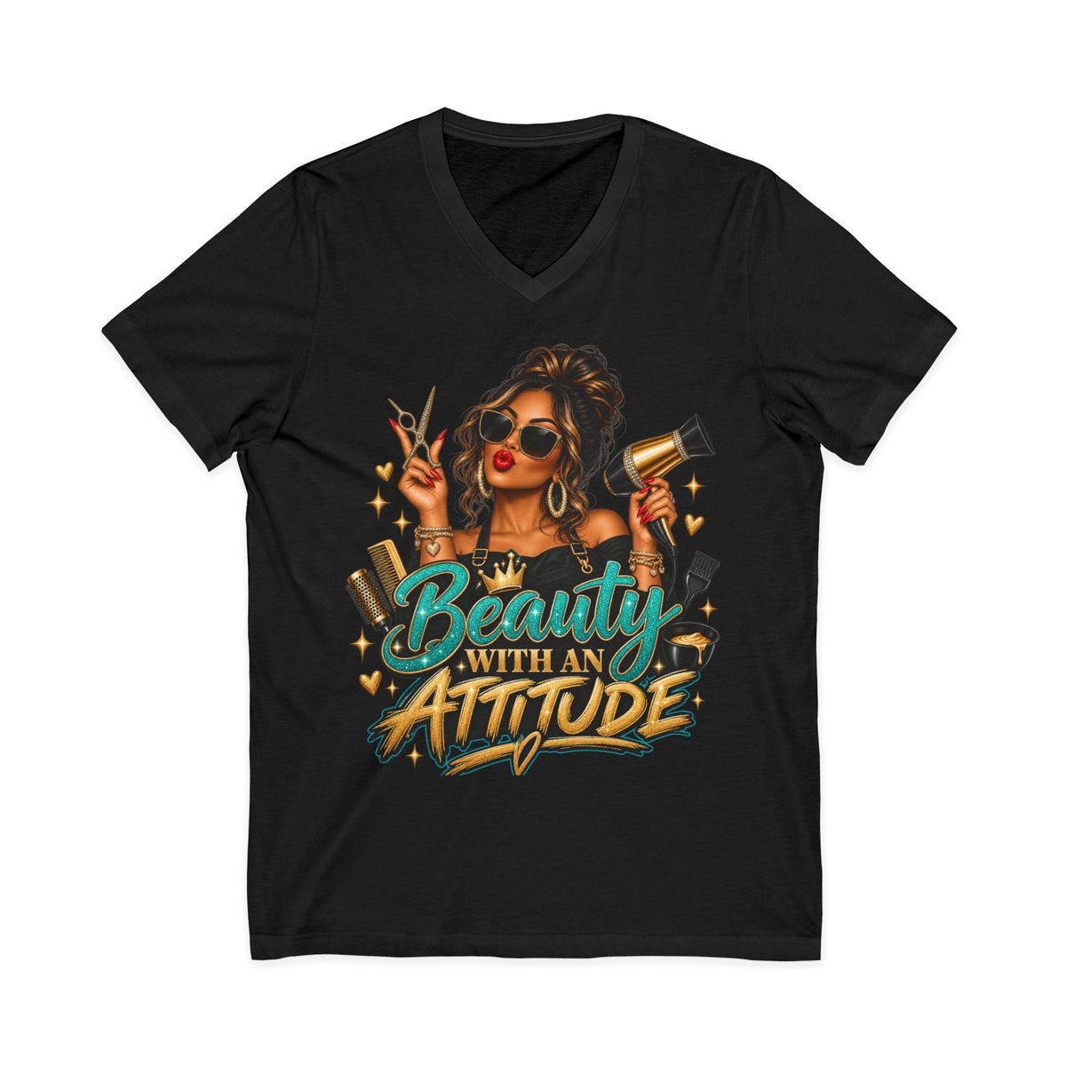 "Beauty With an Attitude" V-Neck Hair Stylist T-Shirt