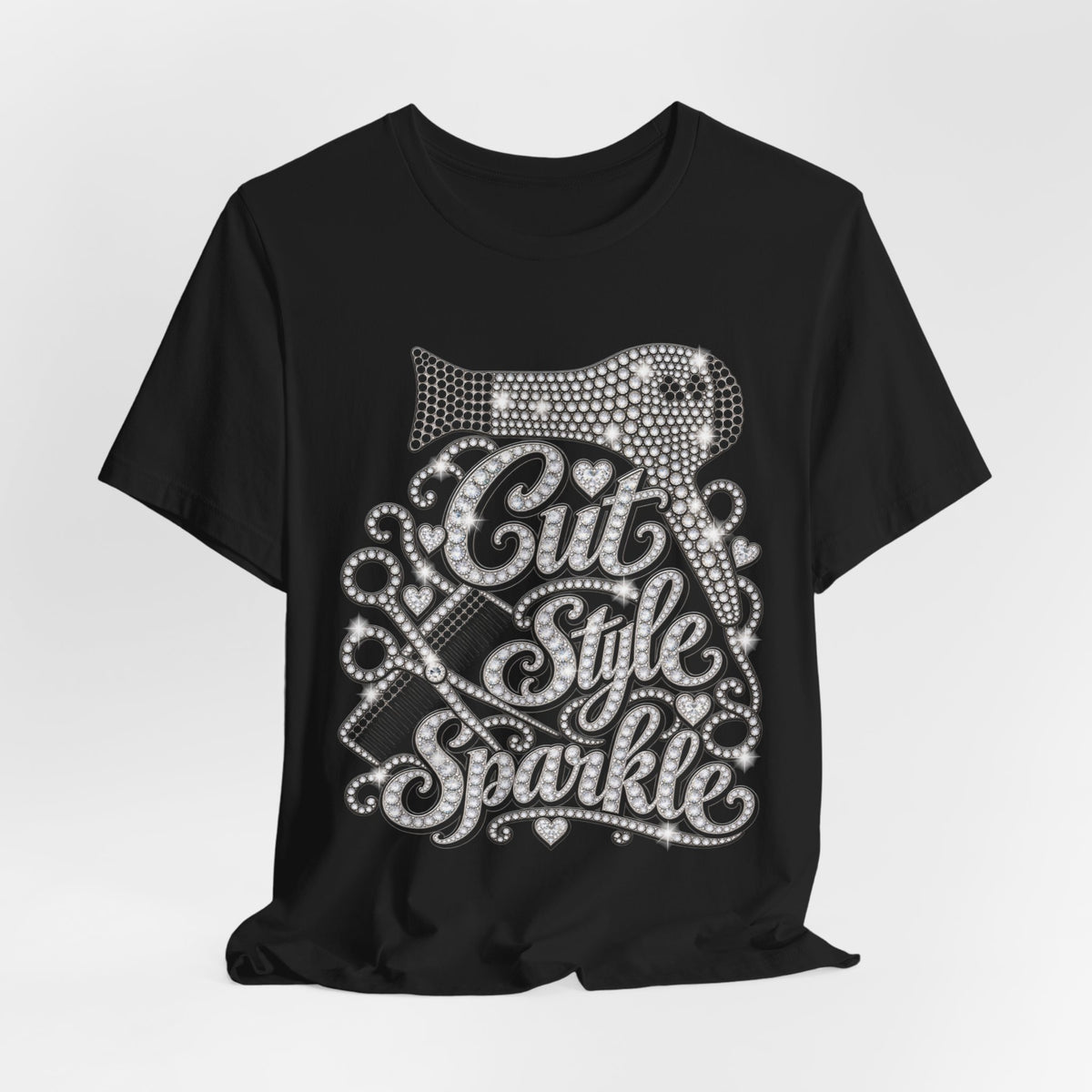 "Cut Style Sparkle" Retro Rhinestone Hairstylist T‑Shirt