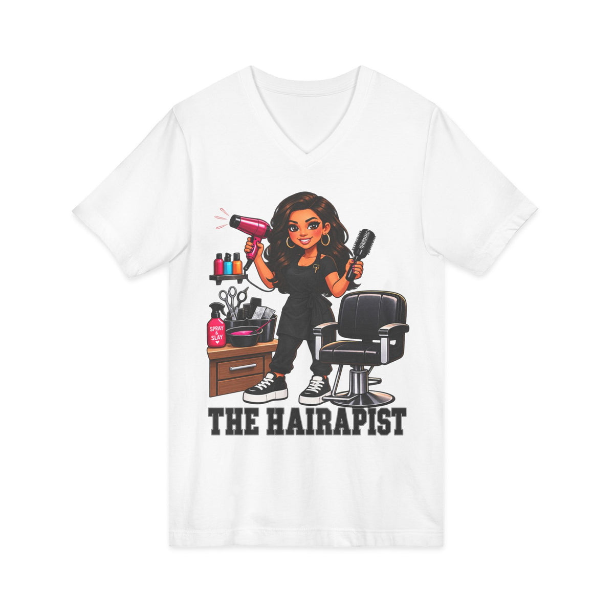 "The Hairapist" V-Neck Tee — Funny Hairstylist T-Shirt