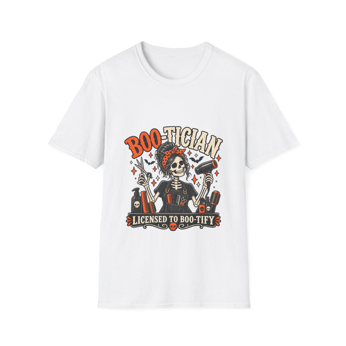 Boo-tiful Licensed to Boo-tify Halloween Skeleton Hairstylist T-Shirt