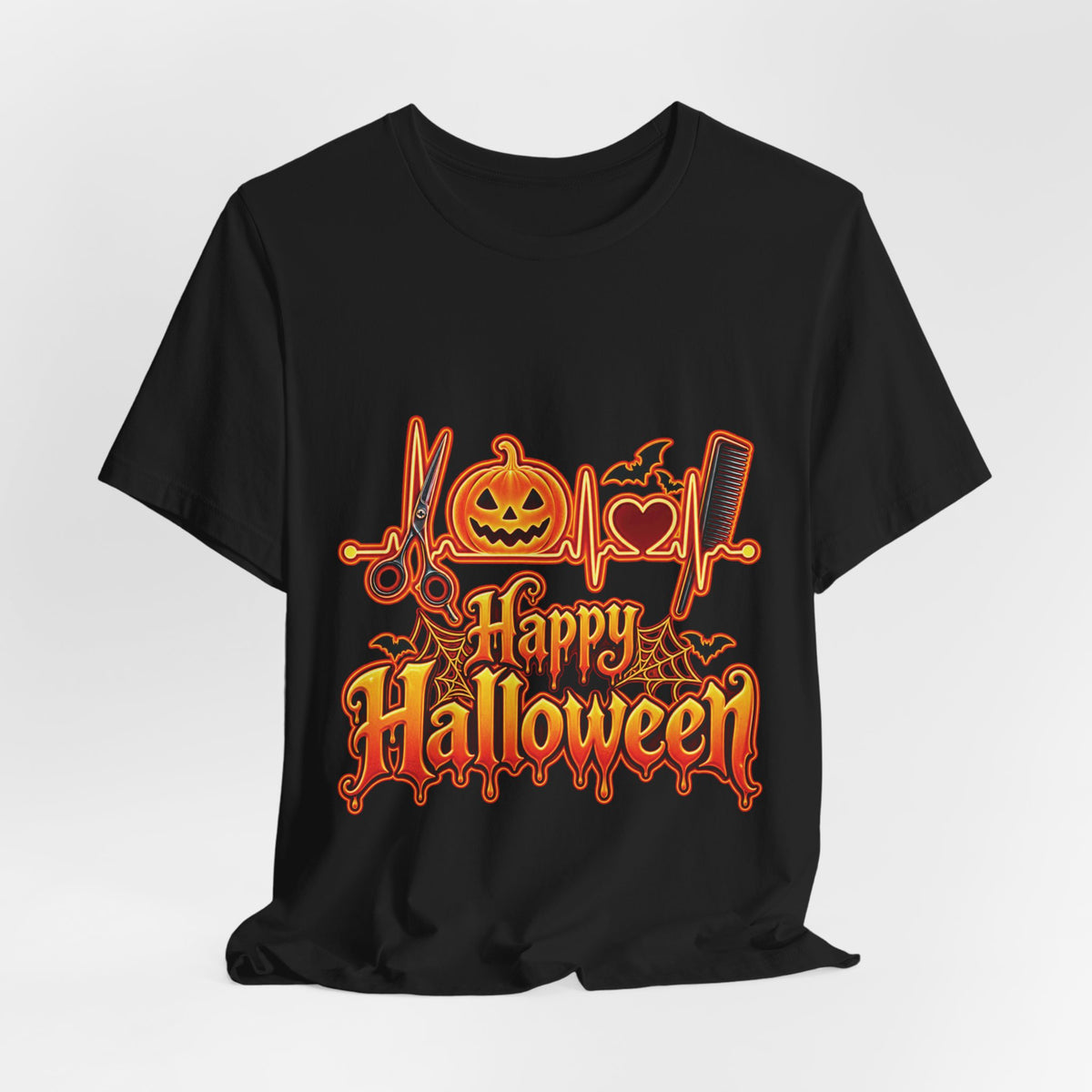 Hairstylist Halloween Graphic Tee – Happy Halloween Pumpkin & Bats