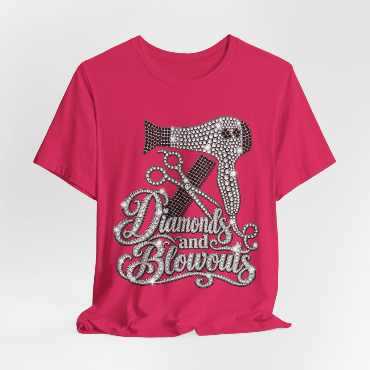 "Diamonds and Blowouts" Hairstylist Scissor & Hairdryer Rhinestone T-Shirt