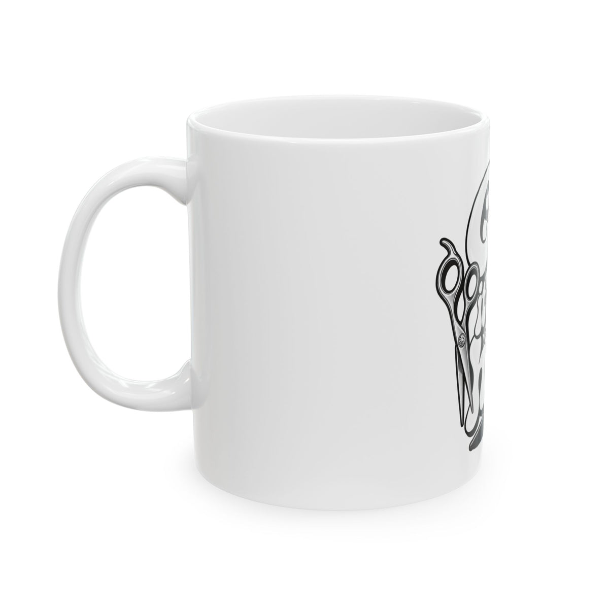 'Chop It Like It's Hot' Hairstylist Scissors and Comb Ceramic Mug — Funny Hairdresser Coffee Cup (11oz/15oz)