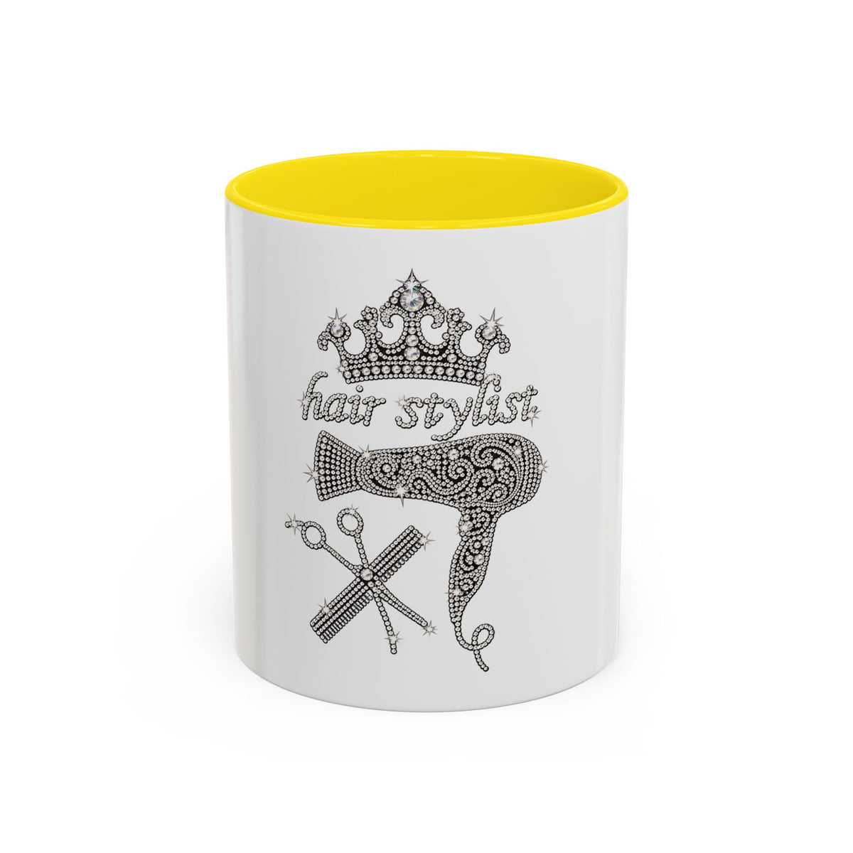 Hair Stylist Coffee/Tea Cup— Crowned Design with Scissors & Dryer (11/15oz Accent Mug)