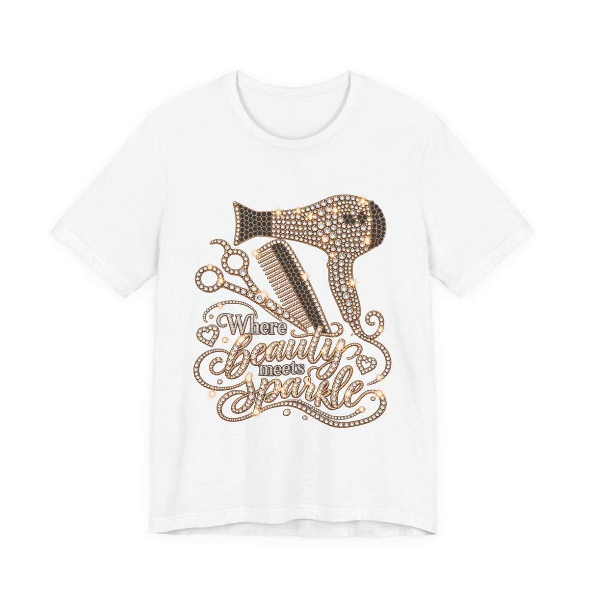 Beauty Stylist T‑Shirt — "Where Beauty Meets Sparkle" Hair Dryer & Scissors Tee