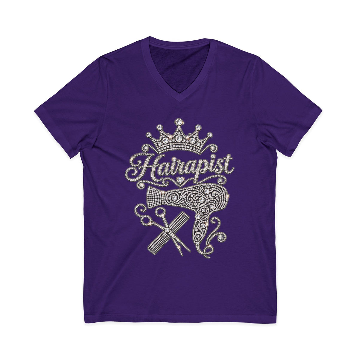 "Hairapist" V-Neck Tee — Crowned Hairstylist Graphic T- Shirt