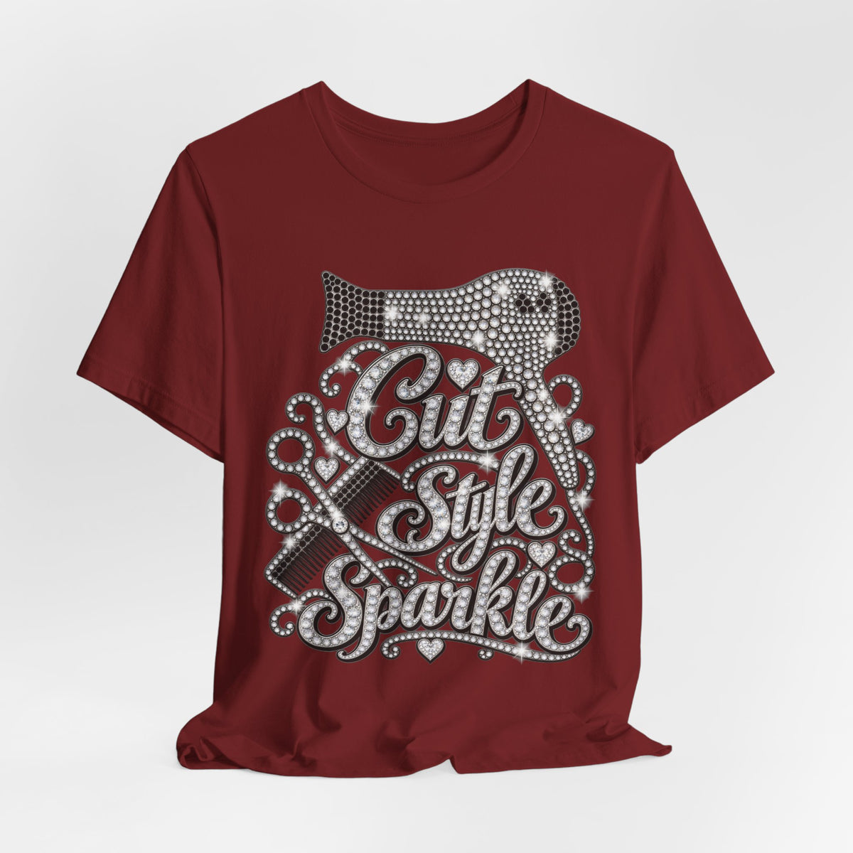 "Cut Style Sparkle" Retro Rhinestone Hairstylist T‑Shirt
