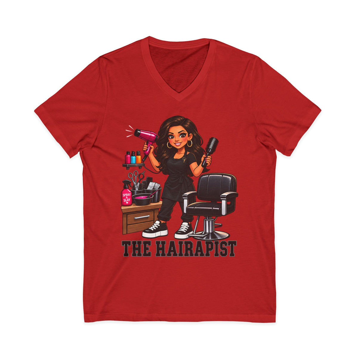 "The Hairapist" V-Neck Tee — Funny Hairstylist T-Shirt