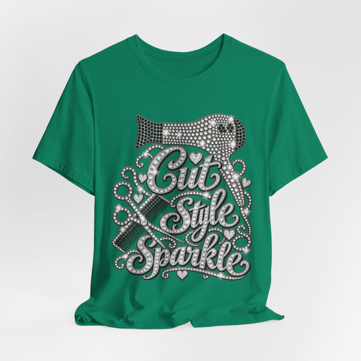 "Cut Style Sparkle" Retro Rhinestone Hairstylist T‑Shirt