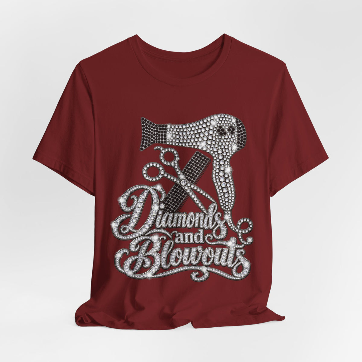 "Diamonds and Blowouts" Hairstylist Scissor & Hairdryer Rhinestone T-Shirt