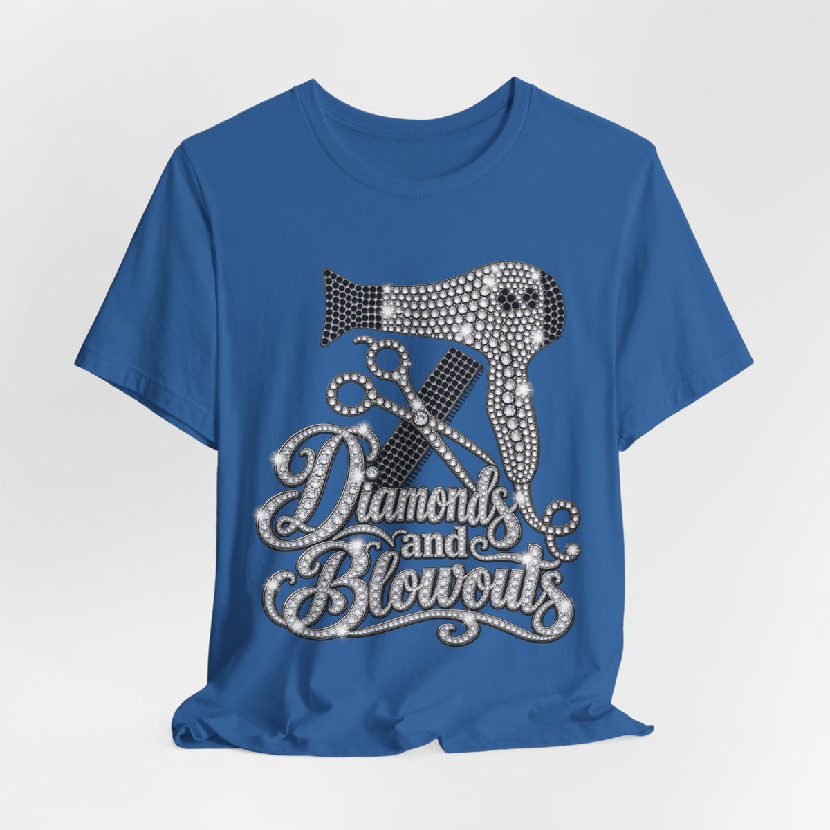 "Diamonds and Blowouts" Hairstylist Scissor & Hairdryer Rhinestone T-Shirt