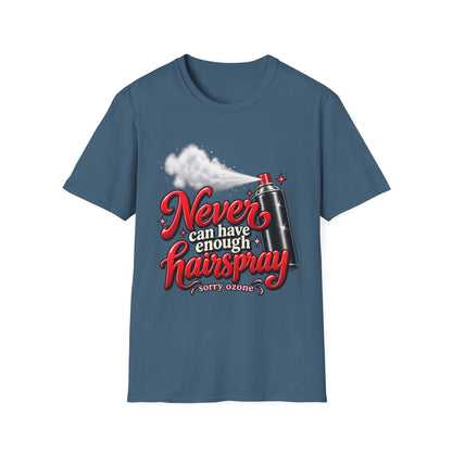 "Never Can Have Enough Hairspray T-Shirt" — Retro Spray Can Hairstylist Tee