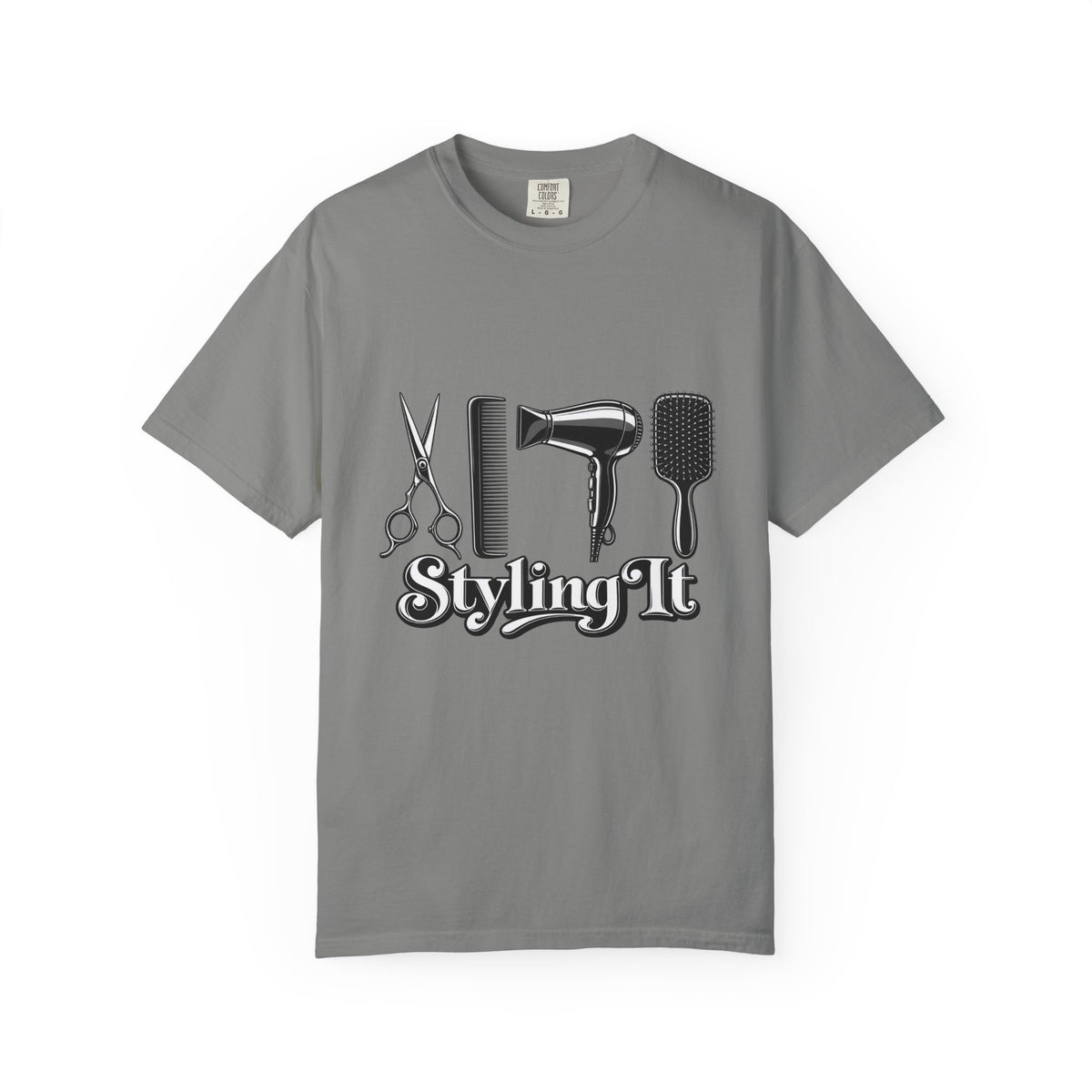"Styling It" Hair Tools T-Shirt — Scissors, Comb & Dryer T-Shirt for Hairstylist
