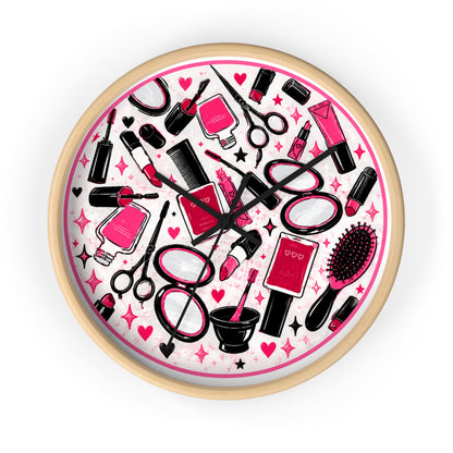 Hair Salon Beauty Tools Pattern Wall Clock