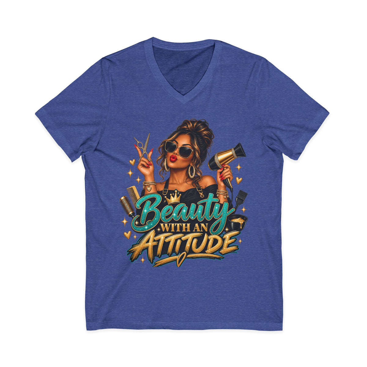 "Beauty With an Attitude" V-Neck Hair Stylist T-Shirt