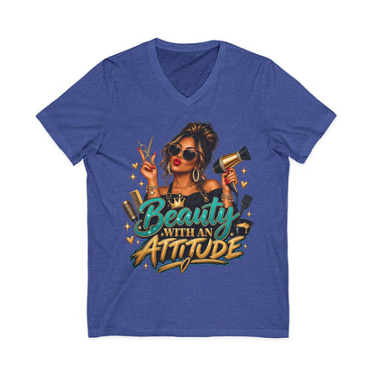 "Beauty With an Attitude" V-Neck Hair Stylist T-Shirt