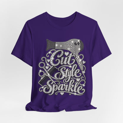 "Cut Style Sparkle" Retro Rhinestone Hairstylist T‑Shirt