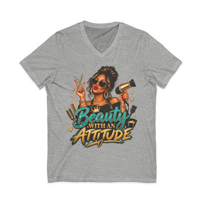 "Beauty With an Attitude" V-Neck Hair Stylist T-Shirt
