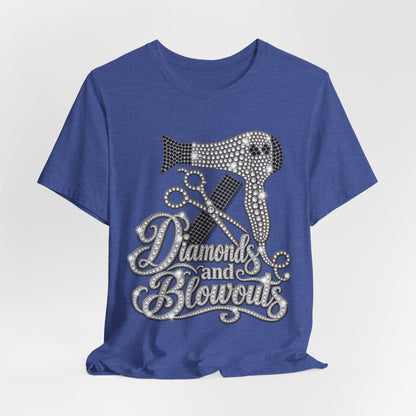 "Diamonds and Blowouts" Hairstylist Scissor & Hairdryer Rhinestone T-Shirt
