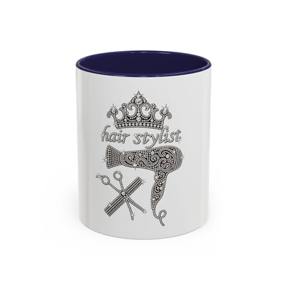 Hair Stylist Coffee/Tea Cup— Crowned Design with Scissors & Dryer (11/15oz Accent Mug)