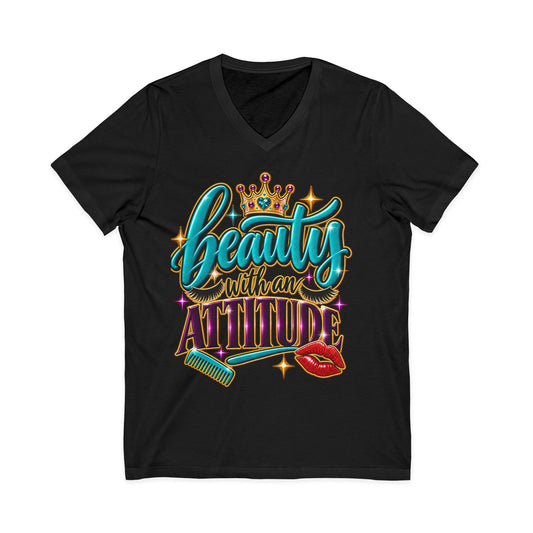 "Beauty With An Attitude" Hairstylist V-Neck Tee